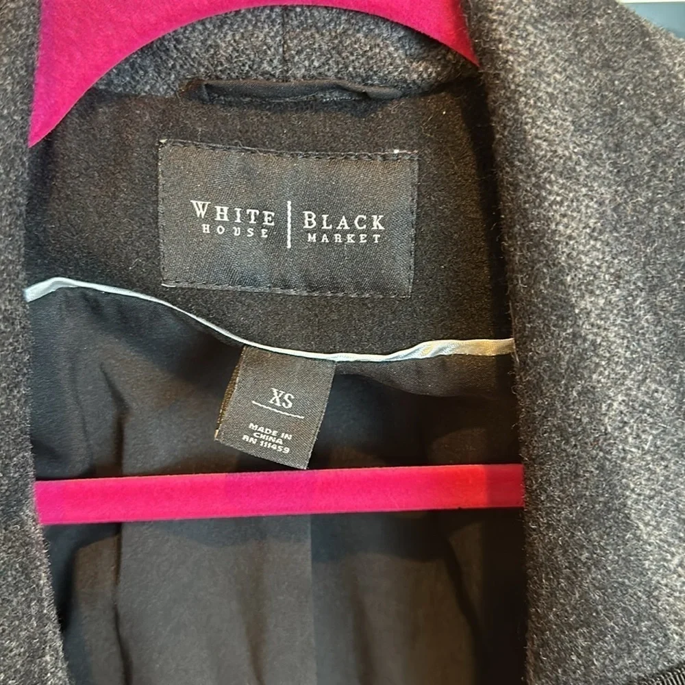 WHBM black and gray striped ruffle lapel see XS knee length coat